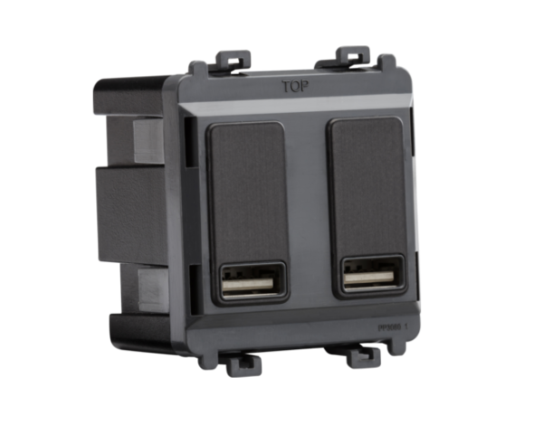 Electrical Module Dual Dual USB Charger Module (2 x Grid Positions) 5V 2.4A (Shared) - Smoked ...